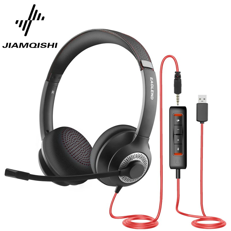 Type C Wired Earphones With Mic - JIAMQISHI EH01 USB Headset PC Computer