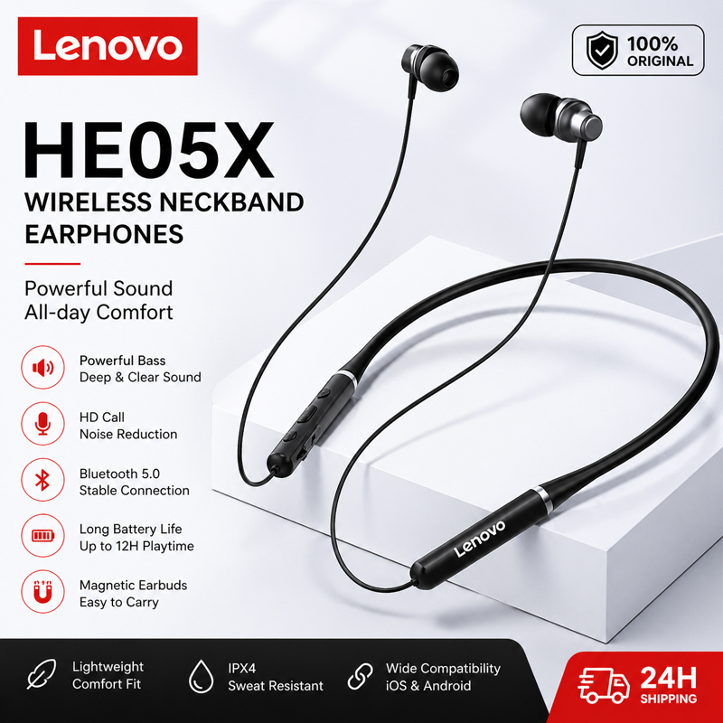 100% Origial Lenovo HE05X Blue - đánh giá và giá Magnetic Neckband Sports Earphones