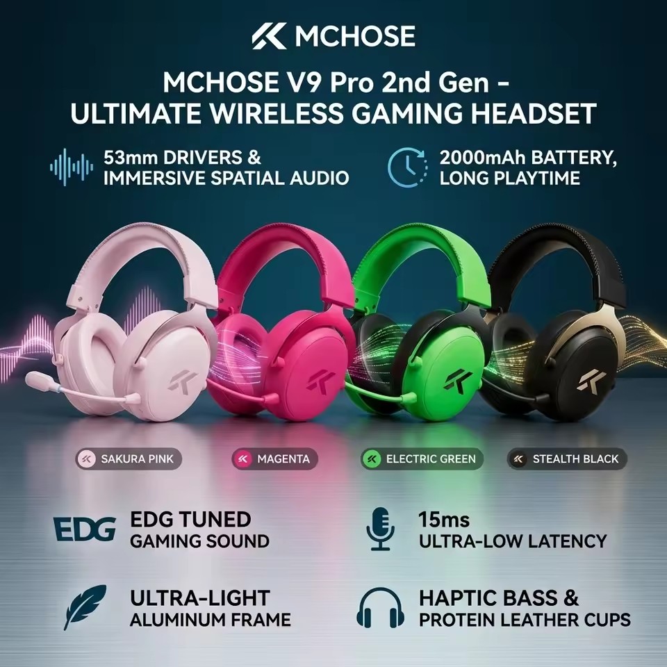 MCHOSE V9 Pro 2 E-sports  Wire - đánh giá và giá Anc Wireless Over Ear Headphones